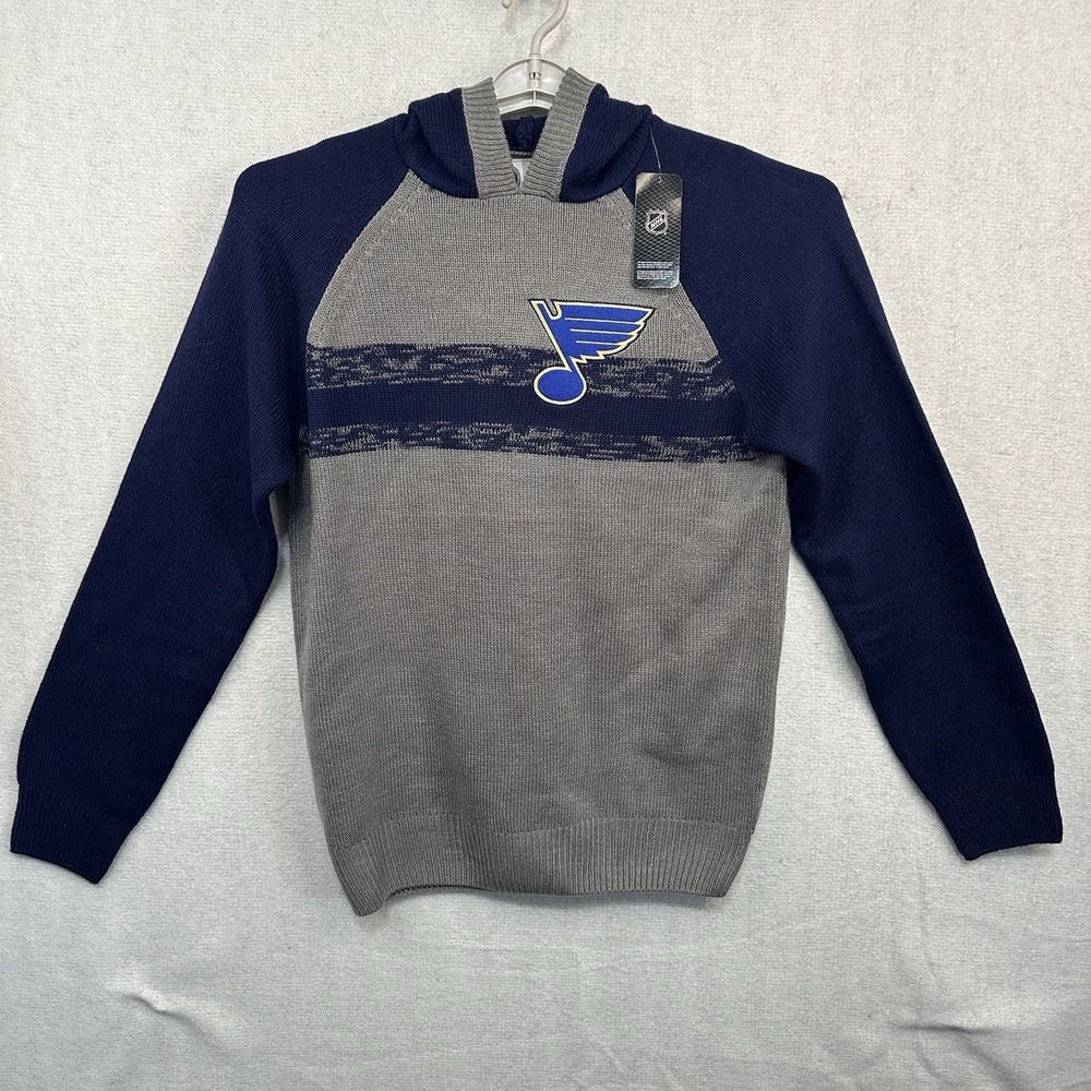 NHL St Louis Blues Hooded Sweater Medium Hockey Blue & Gray Pullover NWT